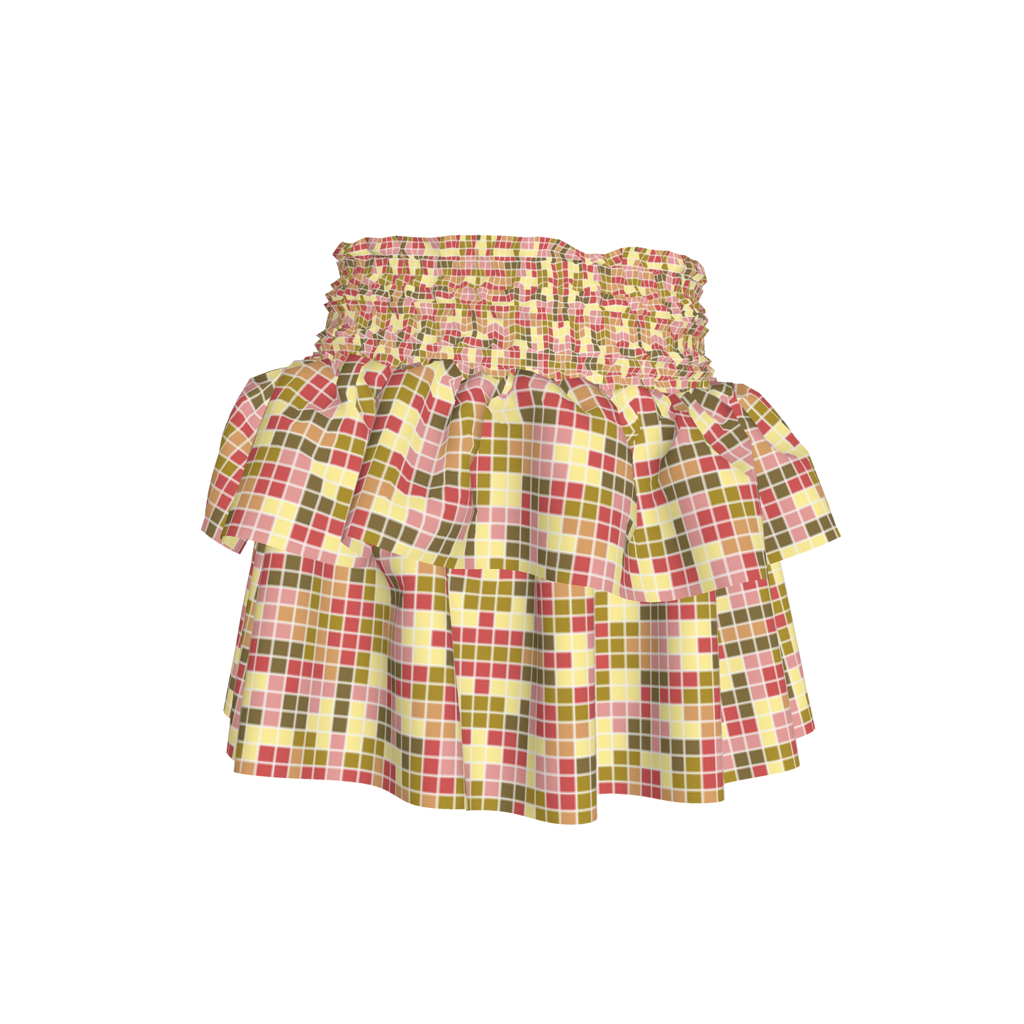 Pixels Smocked Ruffle Skirt