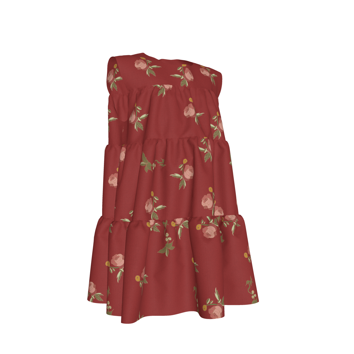 Kid's Ruffle Dress in Belle Bloom Red in Light Weight Slub