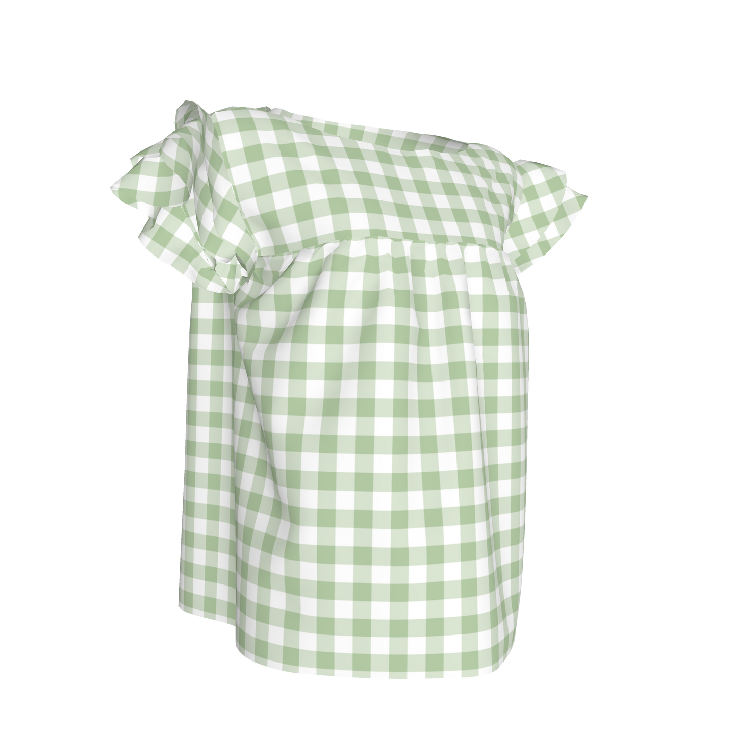 Ruffled Sleeve Top in Pastel Green Gingham