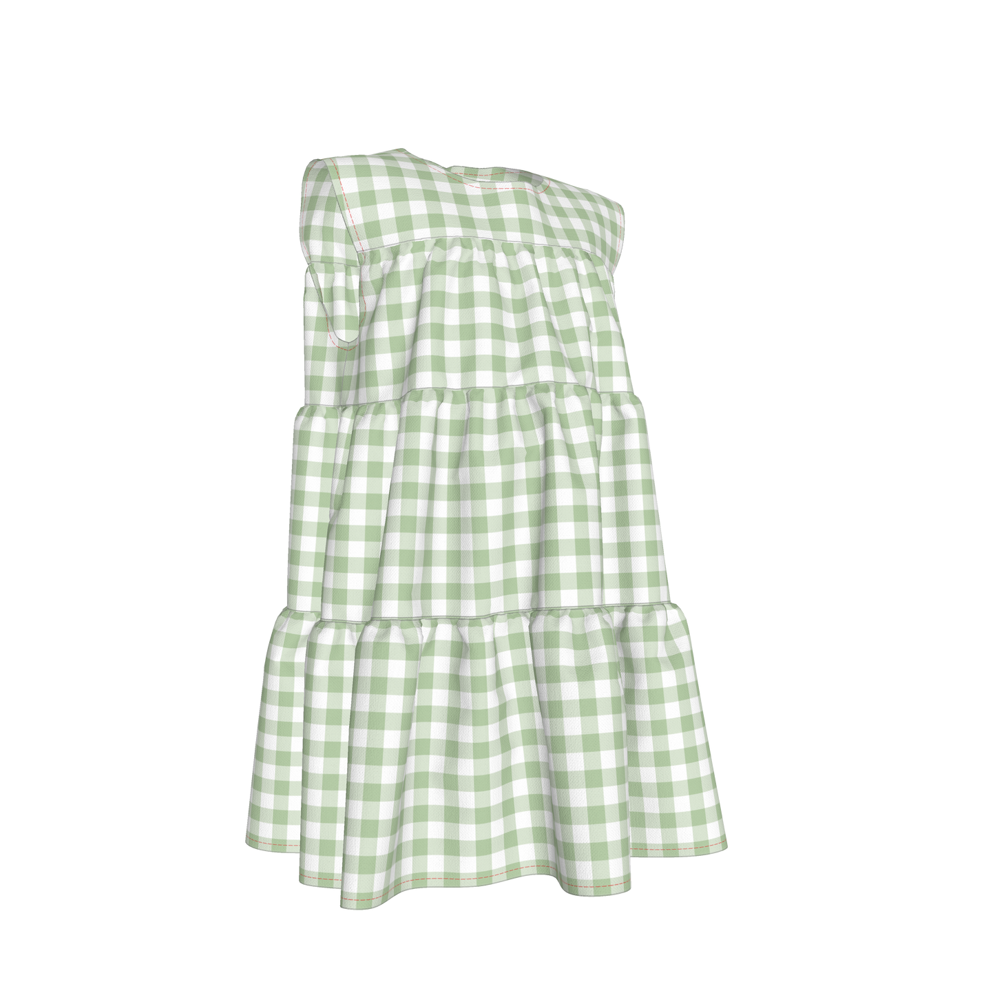 Ruffle Dress without Lining in Green Gingham