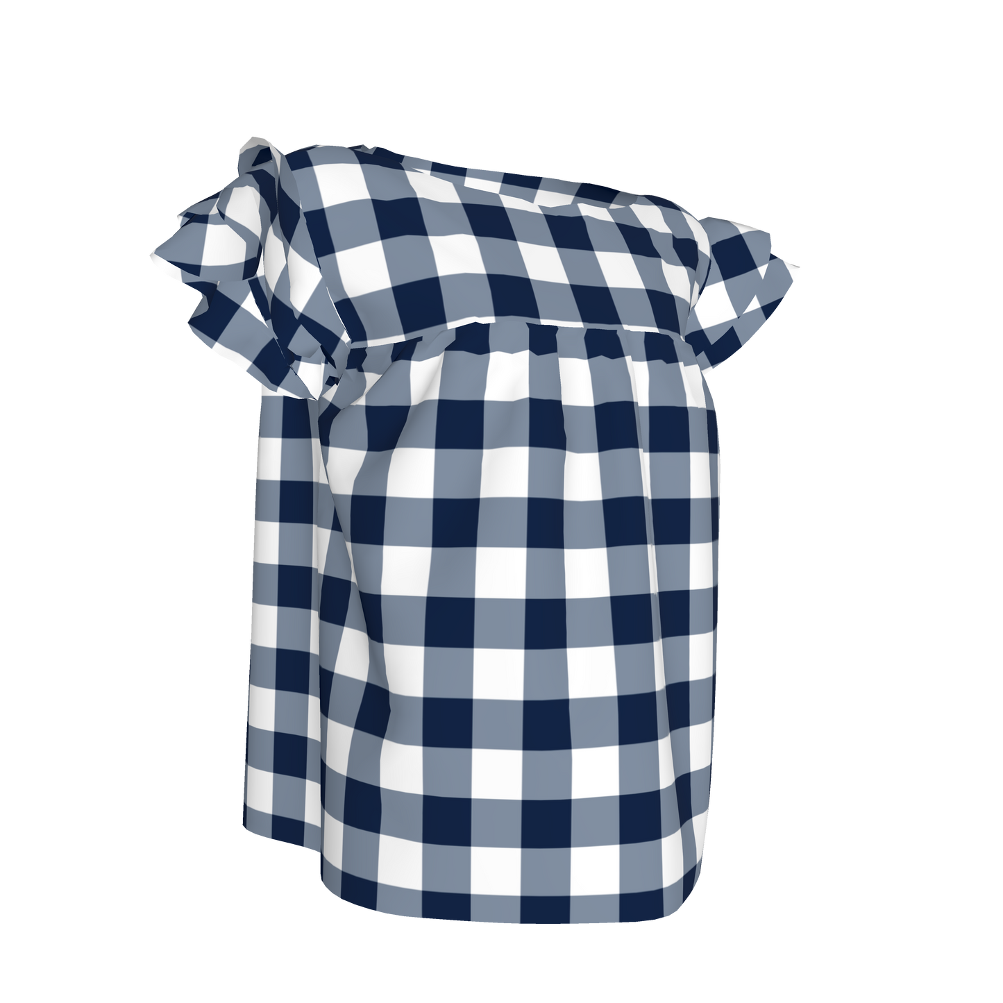 Ruffled Sleeve Top in Navy Gingham