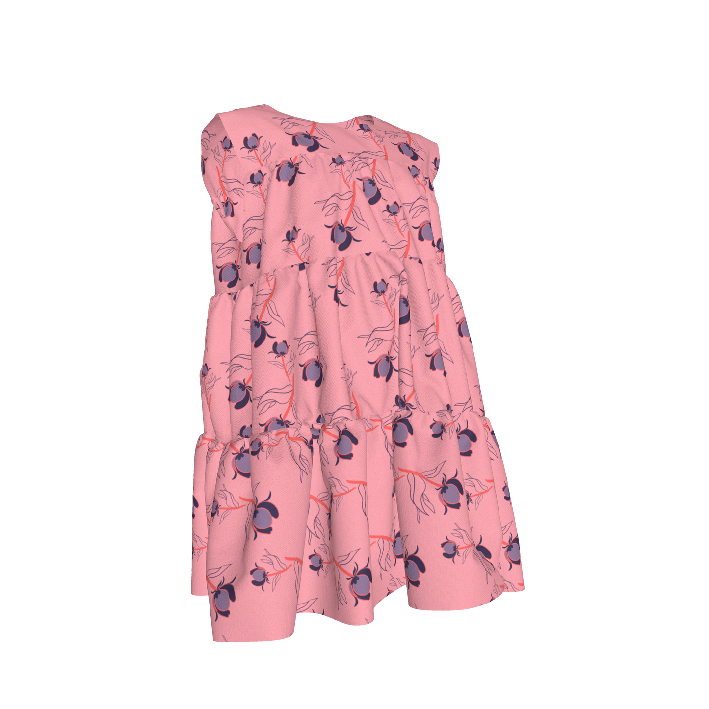 Kid's Ruffle Dress With Lining in Sprinkle Flowers in Pink Light Cotton Slub