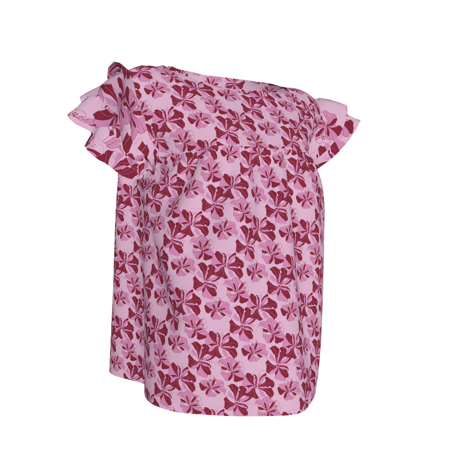 Kid's Ruffled Sleeve Top in Tropical Cayena Pink in Light Cotton Slub
