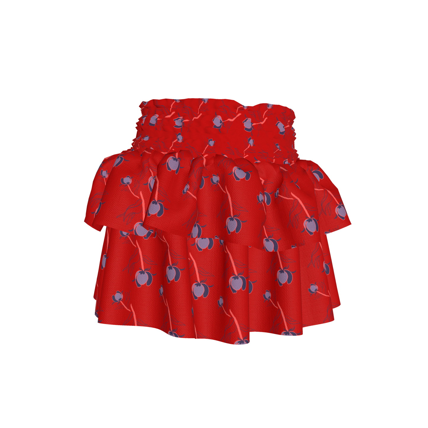Kid's Smocked Skirt in Sprinkle Flowers Red in Light Cotton Slub