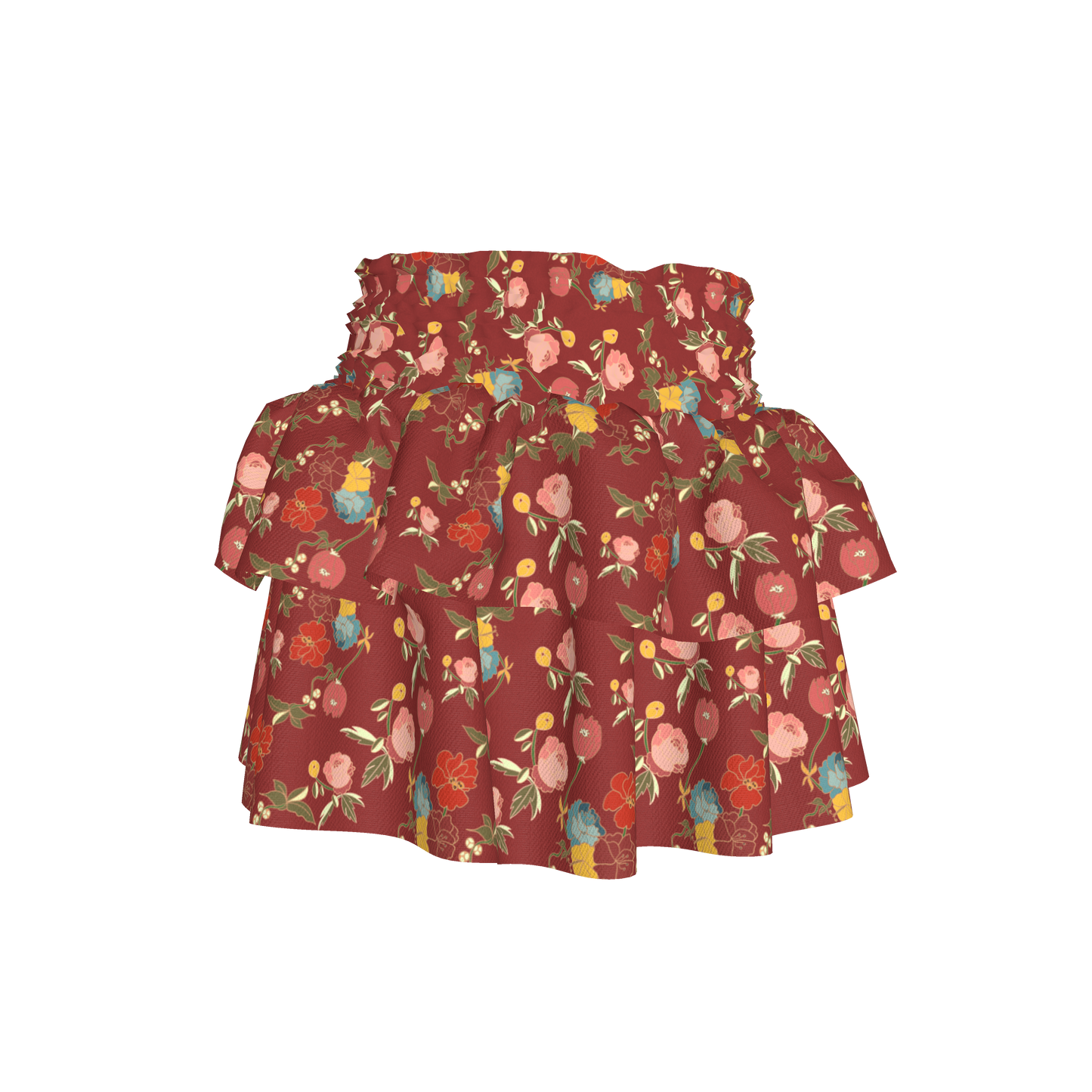 Kid's Smocked Skirt in Belle Flowers Red in Light Cotton Slub