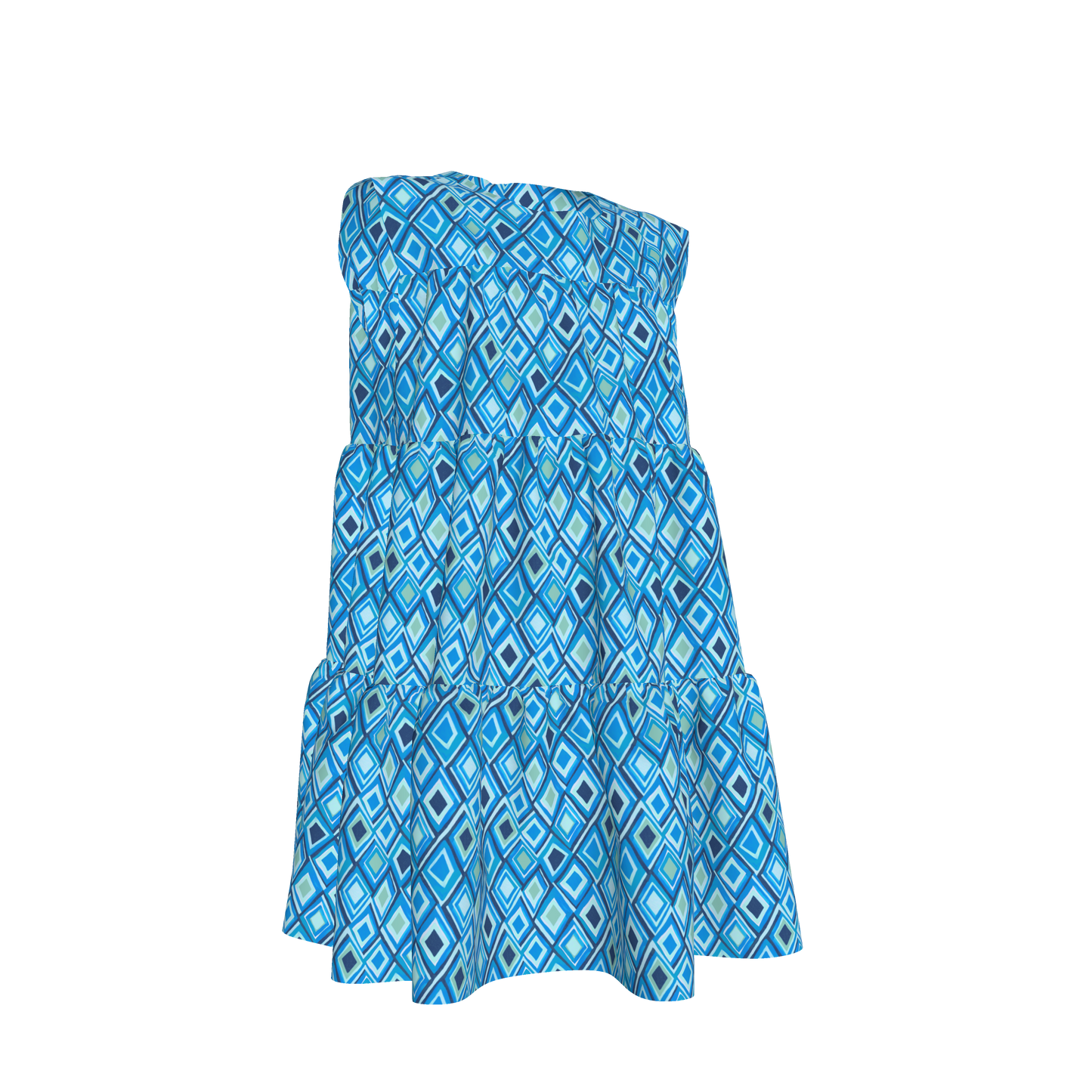 Kid's Ruffle Dress With Lining in Aqua Argyle