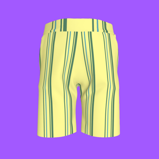 Kid's Knit Shorts in Stripes Light Yellow in Organic Cotton Pique