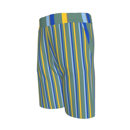 Kid's Knit Shorts in Stripes Acqua in Organic Cotton Pique