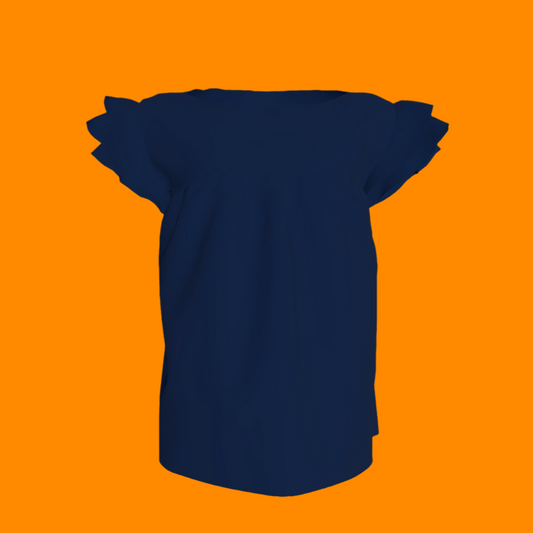 Ruffled Sleeve Top in Solid Navy