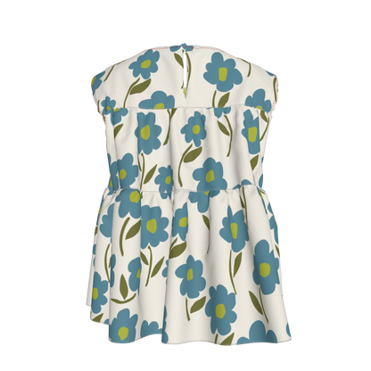 Teal Floral Sleeveless Ruffle Top