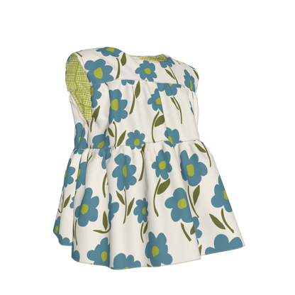 Teal Floral Sleeveless Ruffle Top