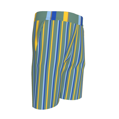 Kid's Knit Shorts in Stripes Acqua in Organic Cotton Pique