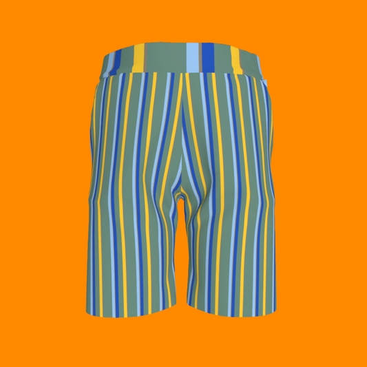 Kid's Knit Shorts in Stripes Acqua in Organic Cotton Pique