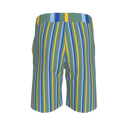 Kid's Knit Shorts in Stripes Acqua in Organic Cotton Pique