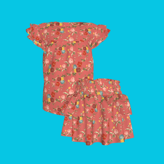 Pink Belle Flowers Top and Skirt | Set of 2