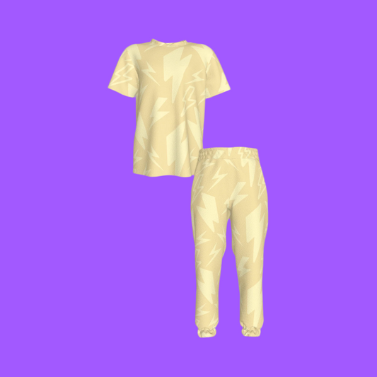 Beige Thunder Sky Short Sleeve Shirts and Sweatpants | Set of 2