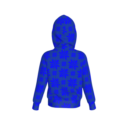 Kid's Pullover Hoodie in Flower Bloom Bright Blue in Fleece Back Stretch Organic Terry
