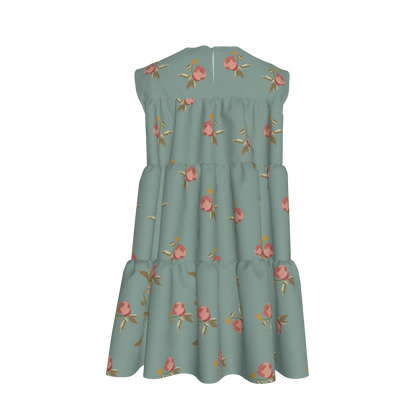 Kid's Ruffle Dress in Belle Bloom in Light Blue in Light Cotton Slub