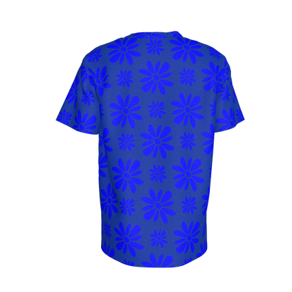 Kid's Pocket T-Shirt in Flower Bloom Bright Blue in Cotton Spandex Lightweight Jersey