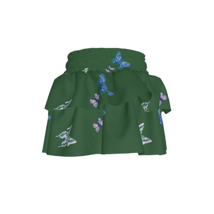 Kid's Smocked Ruffle Skirt in Emerald Fluttering Butterflies