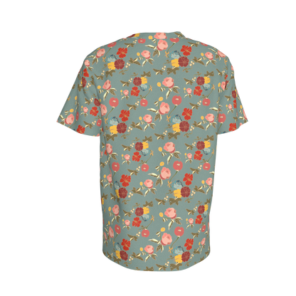 Belle Flower Light Blue in Cotton Spandex Lightweight Jersey
