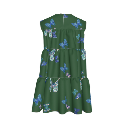 Kid's Ruffle Dress in Emerald Fluttering Butterflies