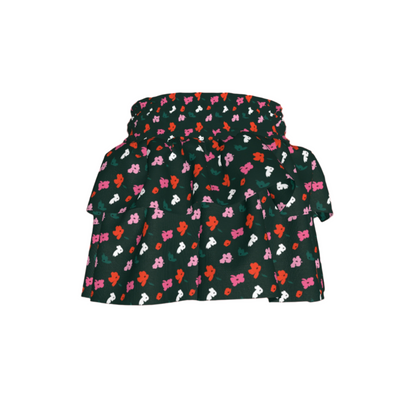 Kid's Smocked Ruffle Skirt in Evergreen Painted Poppies