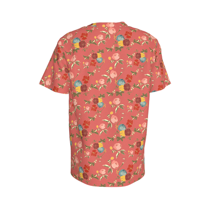 Kid's Pocket T-Shirt in Belle Flowers Pink in Cotton Spandex Lightweight Jersey