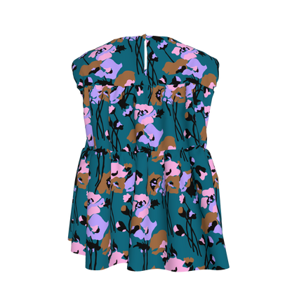 Kid's Sleeveless Ruffle Top in Dini's Teal Floral