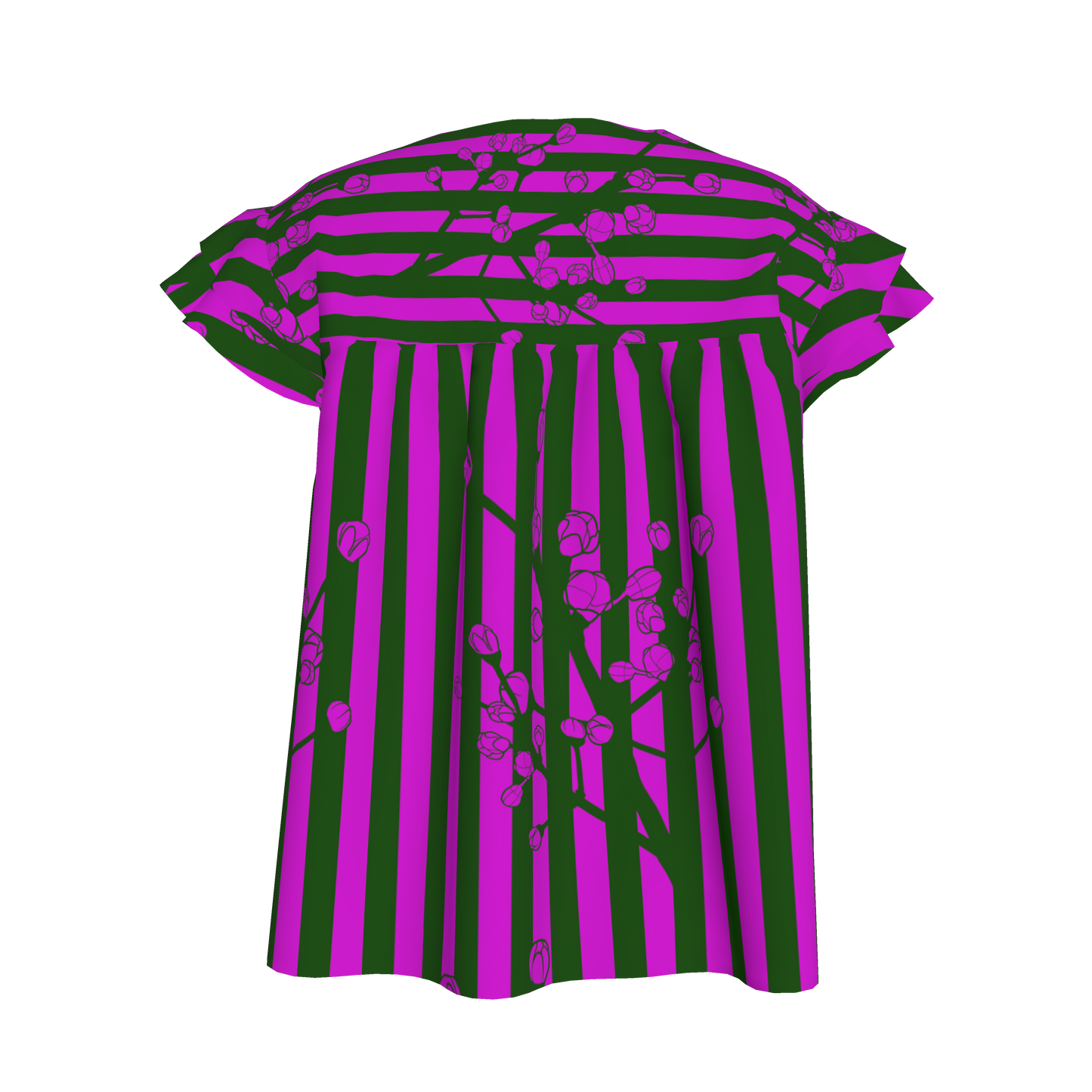 Purple & Green Florals Ruffles Sleeve Top