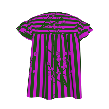 Purple & Green Florals Ruffles Sleeve Top
