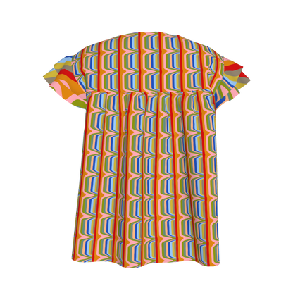 Kid's Ruffled Sleeve Top in Fun in Light Retro Cotton Slub