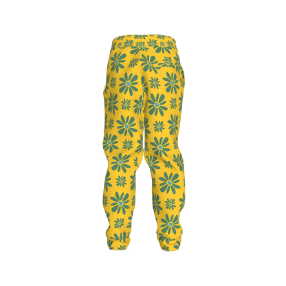 Kid's Jogger in Flower Bloom Yellow & Acqua in Heavy French Terry White