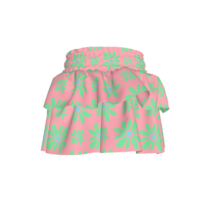 Kid's Smocked Skirt in Flower Bloom in Pink and Bright Green in Light Cotton Slub