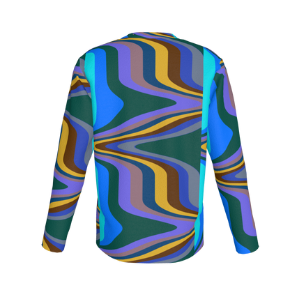 Kid's Long Sleeve T-Shirt in Fun Retro Blue in Cotton Spandex Lightweight Jersey
