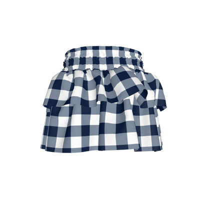Smocked Ruffle Skirt in Navy Gingham