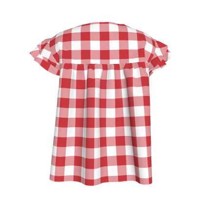 Ruffled Sleeve Top in Red Gingham