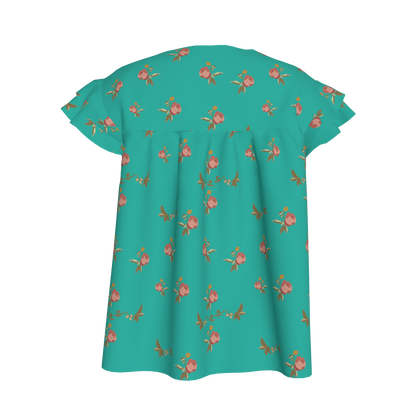 Kid's Ruffled Sleeve Top in Belle Bloom Bright Blue in Light Cotton Slub