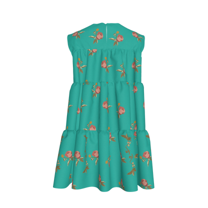 Kid's Ruffle Dress in Belle Bloom in Blue Dress in Lightweight Cotton Slub