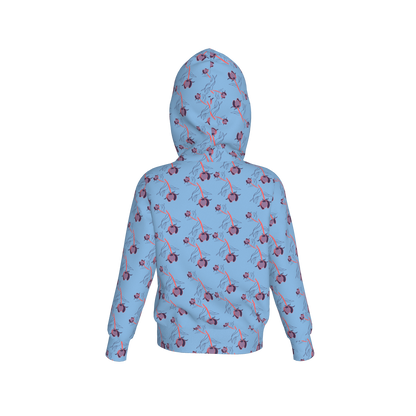 Kid's Pullover Hoodie in Sprinkle Flowers Light Blue in Fleece Back Stretch Organic Terry