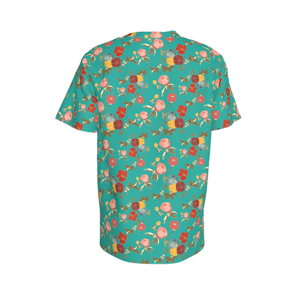 Kid's Pocket T-Shirt in Belle Flowers Bright Blue in Cotton Spandex Lightweight Jersey