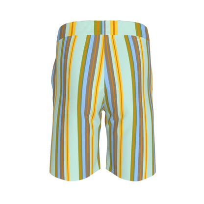 Kid's Knit Shorts in Stripes in Light Blue &Orange in Organic Cotton Pique