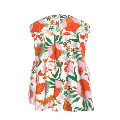 Kid's Sleeveless Ruffle Top in Ecru Dutch Blossoms
