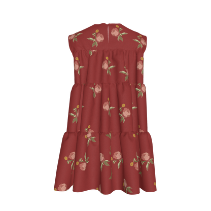 Kid's Ruffle Dress in Belle Bloom Red in Light Weight Slub