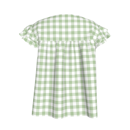 Ruffled Sleeve Top in Pastel Green Gingham