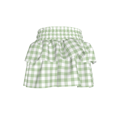 Smocked Ruffle Skirt in Pastel Green Gingham