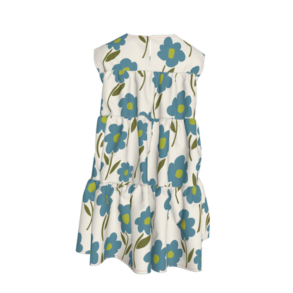 Blue Floral Ruffle Dress with Lining
