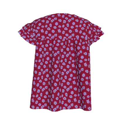 Kid's Ruffled Sleeve Top in Micro Purple Poppies