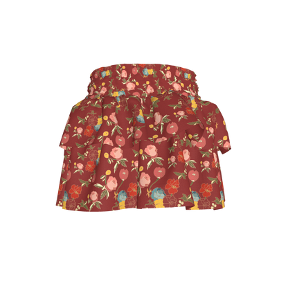 Kid's Smocked Skirt in Belle Flowers Red in Light Cotton Slub
