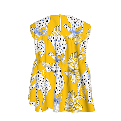 Kid's Sleeveless Ruffle Top in Sketching Summer Yellow